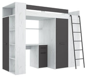 LETTO ARMADIO SCRIVANIA LIBRERIA  BAMBINI VERANA P H190x120x236cm BIANCO GRAPHITE