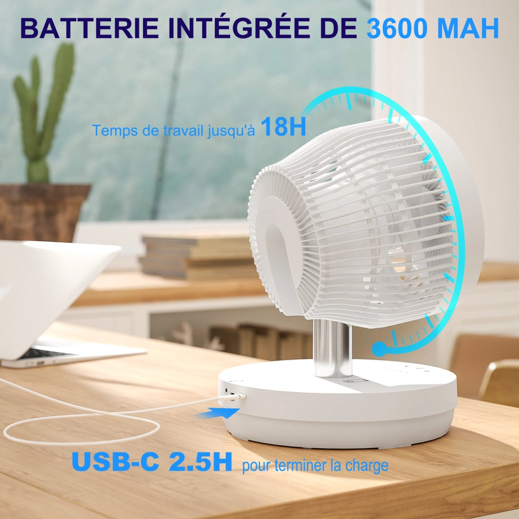 Ventilatore da Scrivania con Telecomando e Batteria Ricaricabile USB, Regolabile in Altezza e Inclinazione, Bianco ¨C zephmum ¨C 30x20x15