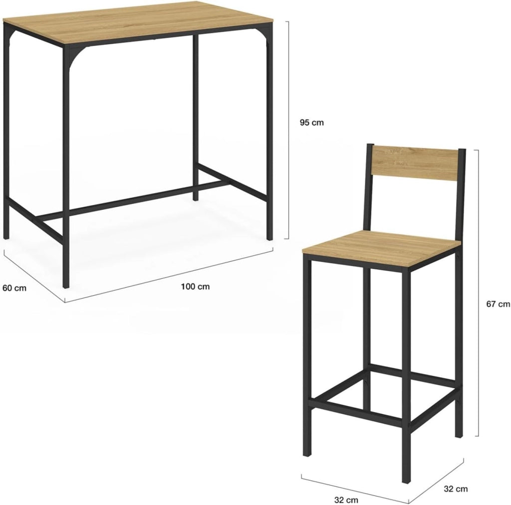 IDMarket - DETROIT Tavolo da bar alto 100 cm e set di 4 sedie da bar di design industriale