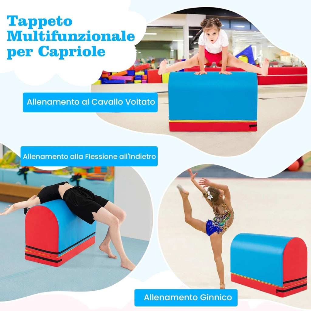 Blocchi in Schiuma per Bambini da Ginnastica, Cavallo con Maniglie con Tappetino Rimovibile e Maniglia, Blocchi per Capriole per 3-10 Anni per Allenamento a Casa e Palestra