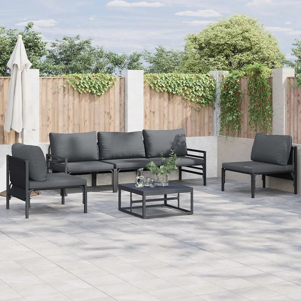 Set Divano da Giardino con cuscino 5 pcs Nero Acciaio 3378974