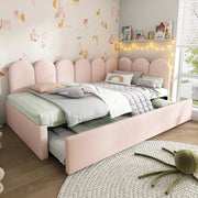 Letto daybed imbottito con letto estraibile 90x200 cm, velluto rosa, con rete, senza materasso