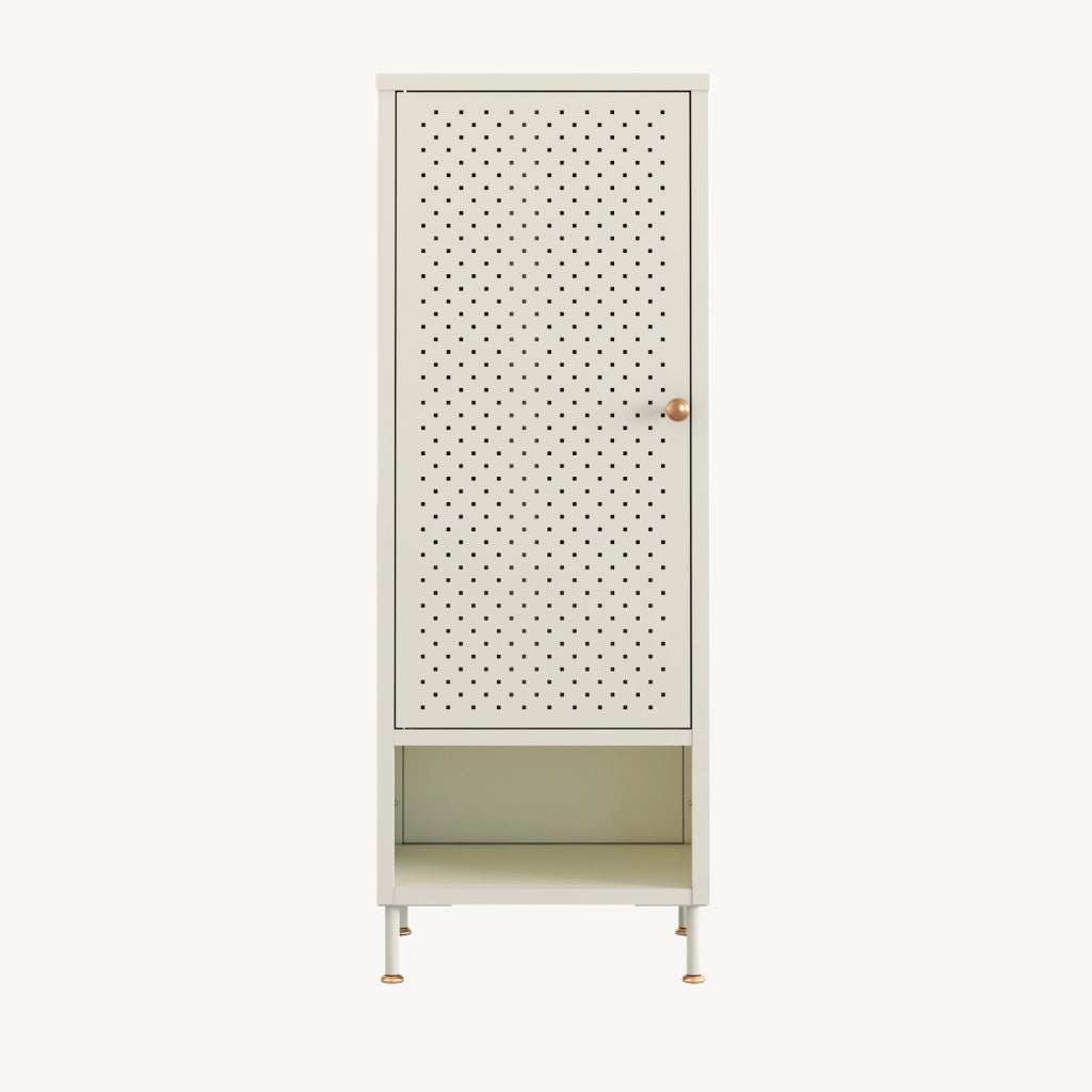 Scarpiera Coleraine con Anta 3 Ripiani Regolabili e Scomparto Aperto 115 x 43 x 35 - Acciaio Bianco Crema [en.casa]