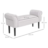 Panca Fondo Letto con Braccioli Arrotolati, Panca Imbottita per Camera da Letto, Grigio, 102x36x51cm