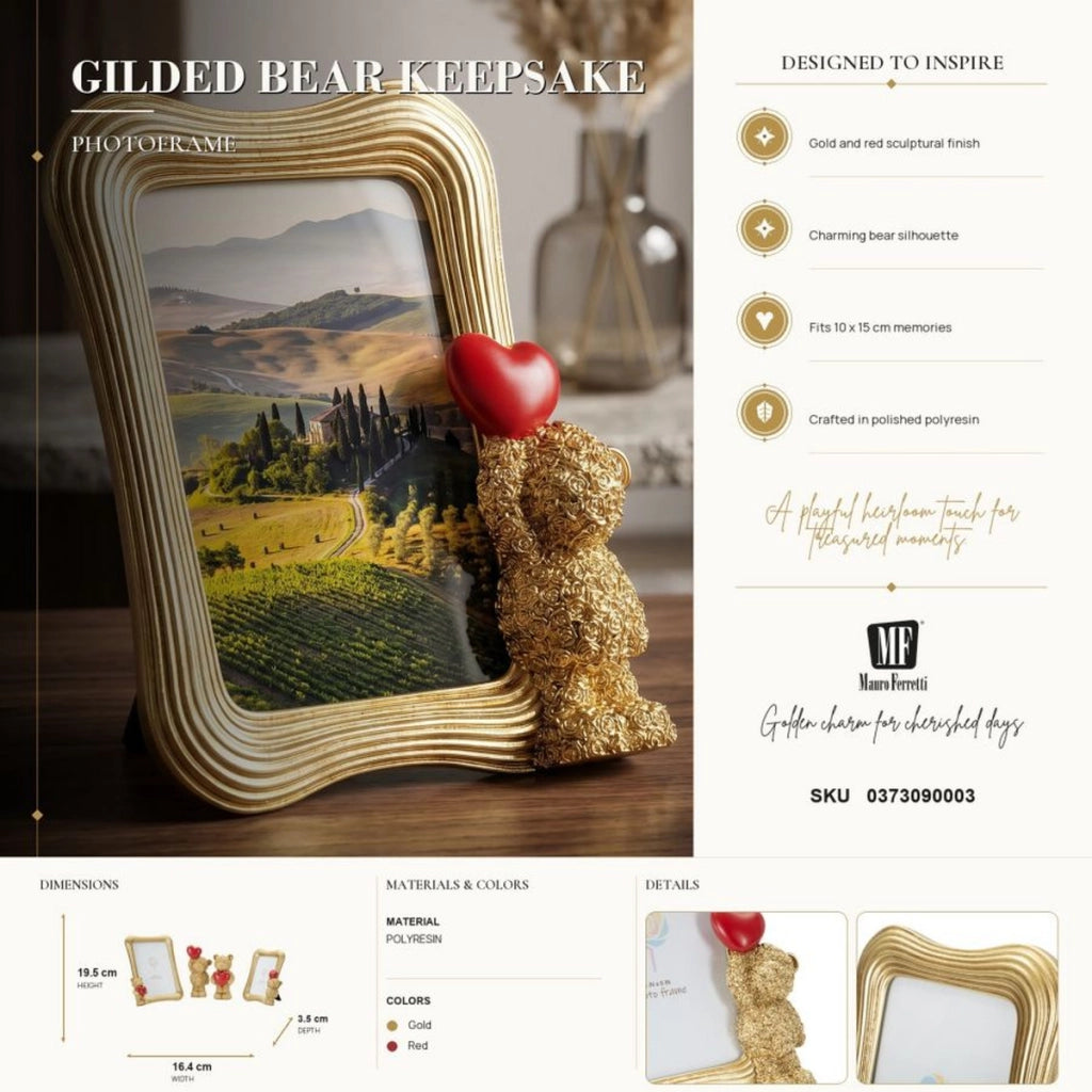 Cornice portafoto Glam in poliresina oro con orsetto