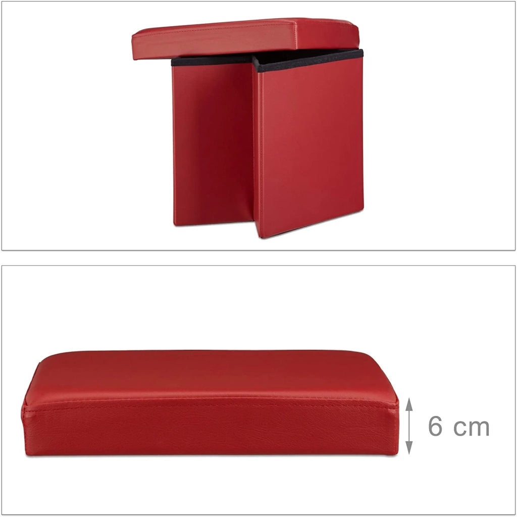Pouf/sgabello pieghevole contenitore stabile materiale sintetico 38 cm bordeaux 13_0002806_2