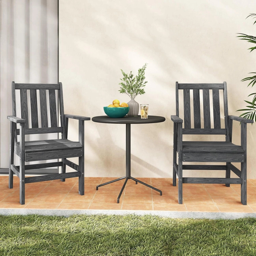 Sedia da Pranzo da Giardino con Larghi Braccioli, Sedile e Schienale a Doghe, Sedia da Esterno con Aspetto Estetico in Finto Legno, Adatta a Soggiorno, Sala da Pranzo, Gazebo (Gigio)