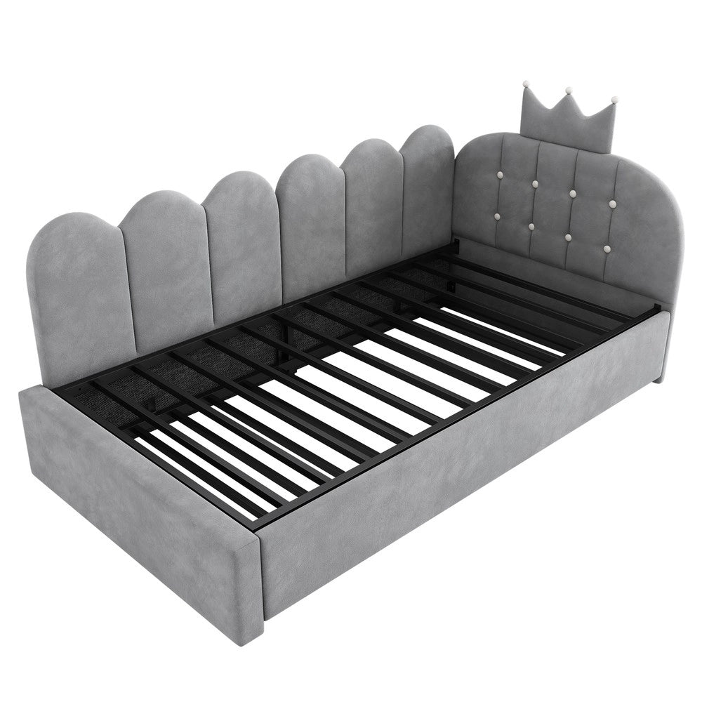 Letto Singolo Estraibile a Forma di L con Testiera Velluto ¨C Xylo ¨C Grigio 90x200 cm
