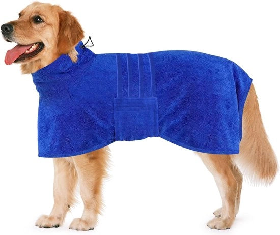 Badia per Cani in Microfibra, Cappotto per Cani con Funzione di Asciugatura, Adattabile e Super Assorbente, per Piccoli, Medi e Grandi Cani, Colore: Blu, Verde, Grigio (M, BLU)