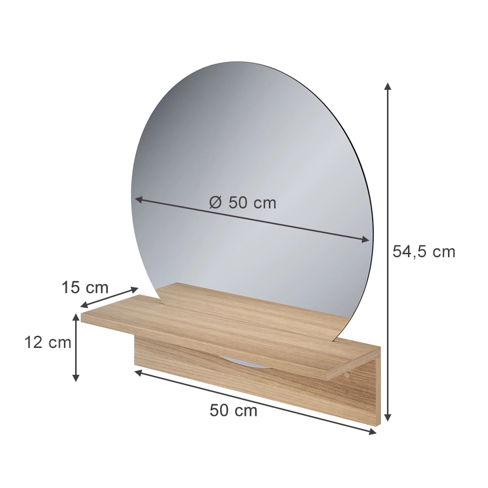 Vicco Specchio bagno Quercia dorata 50 x 54.5 cm con ripiano