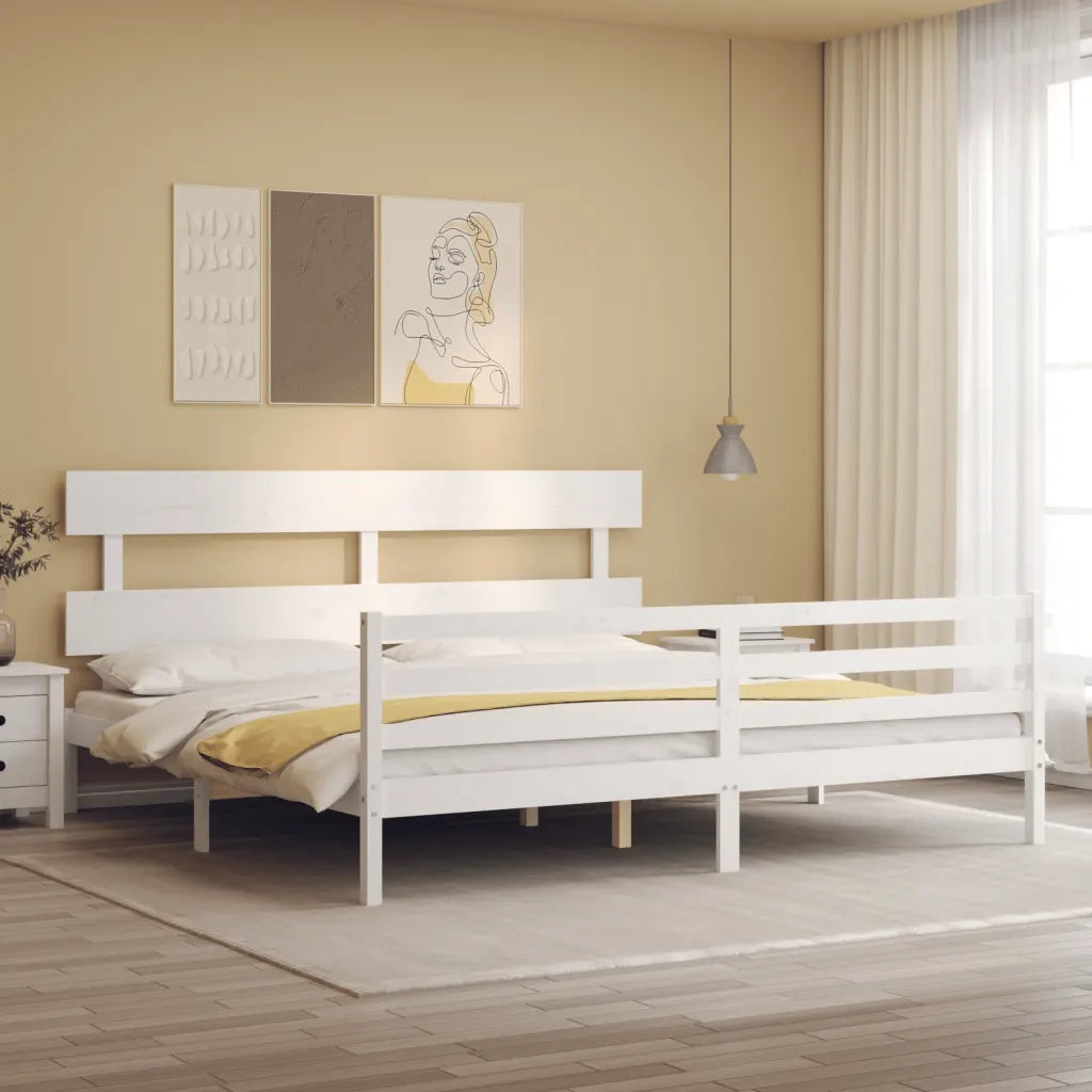 Letto matrimoniale | Letto per adulti | Giroletto con Testiera Bianco 200x200 cm in Legno Massello