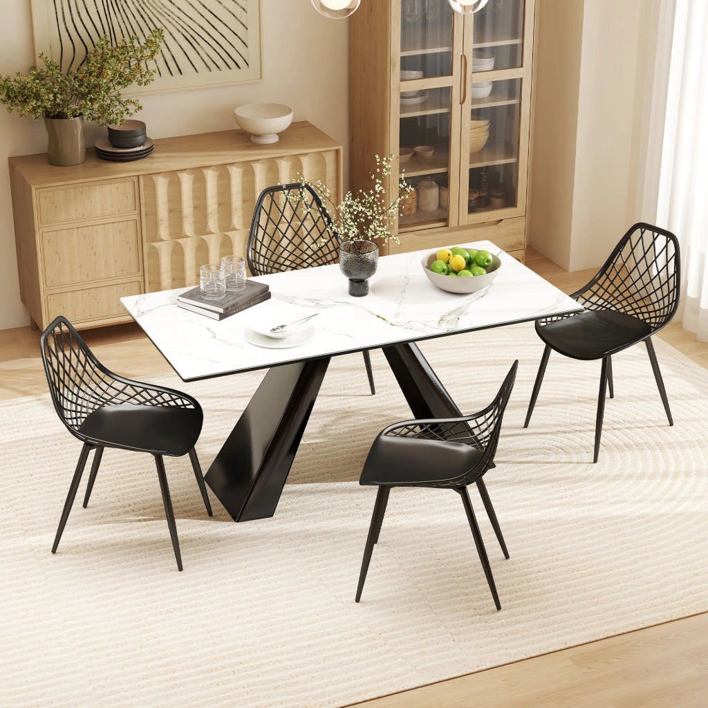 Set 4 Sedie da Pranzo Moderne con Schienale Traforato ¨C Zephmum ¨C Nero, Plastica, Metallo