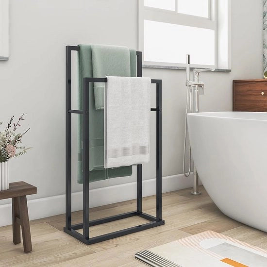 Supporto per asciugamano libero a 2 piani per accessori bagno - nero