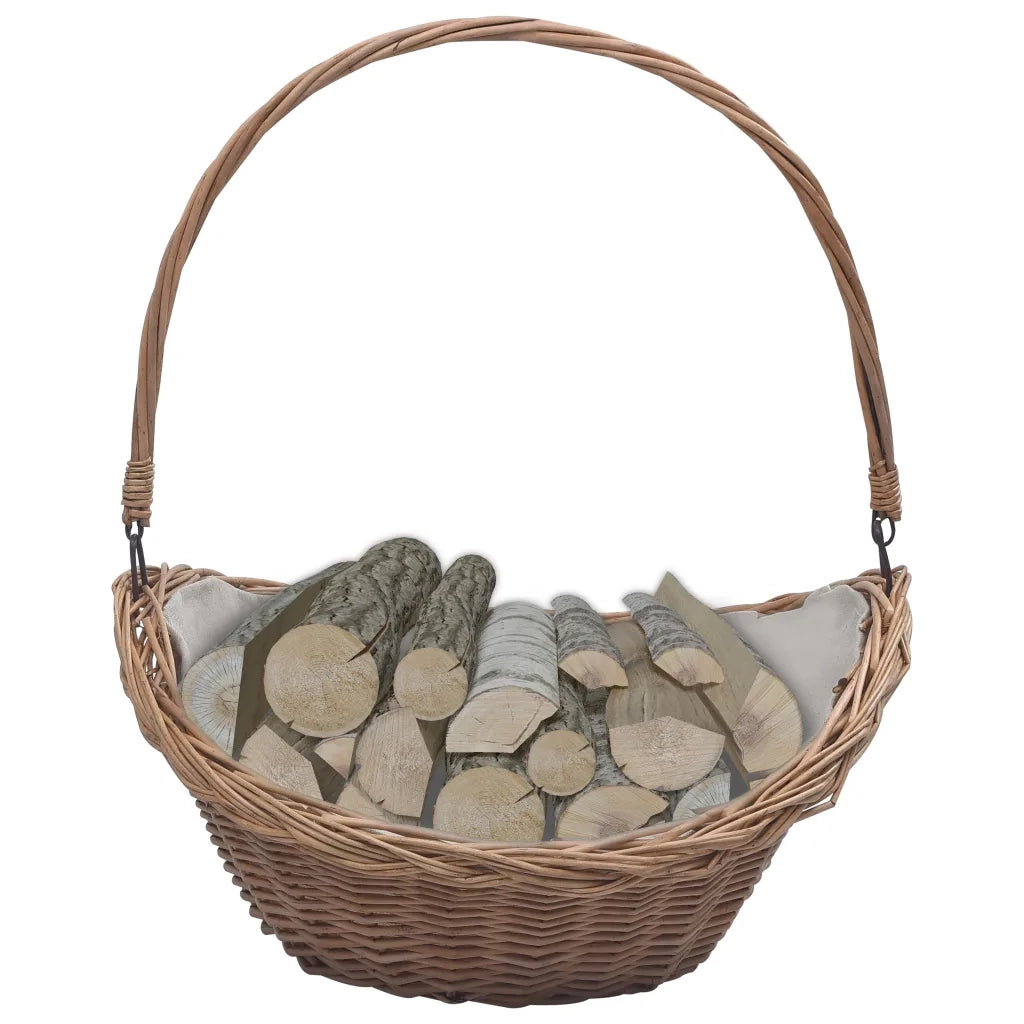 Cesta Legna da Ardere con Manico-Cestino per Legna 57x46,5x52cm Marrone in Salice