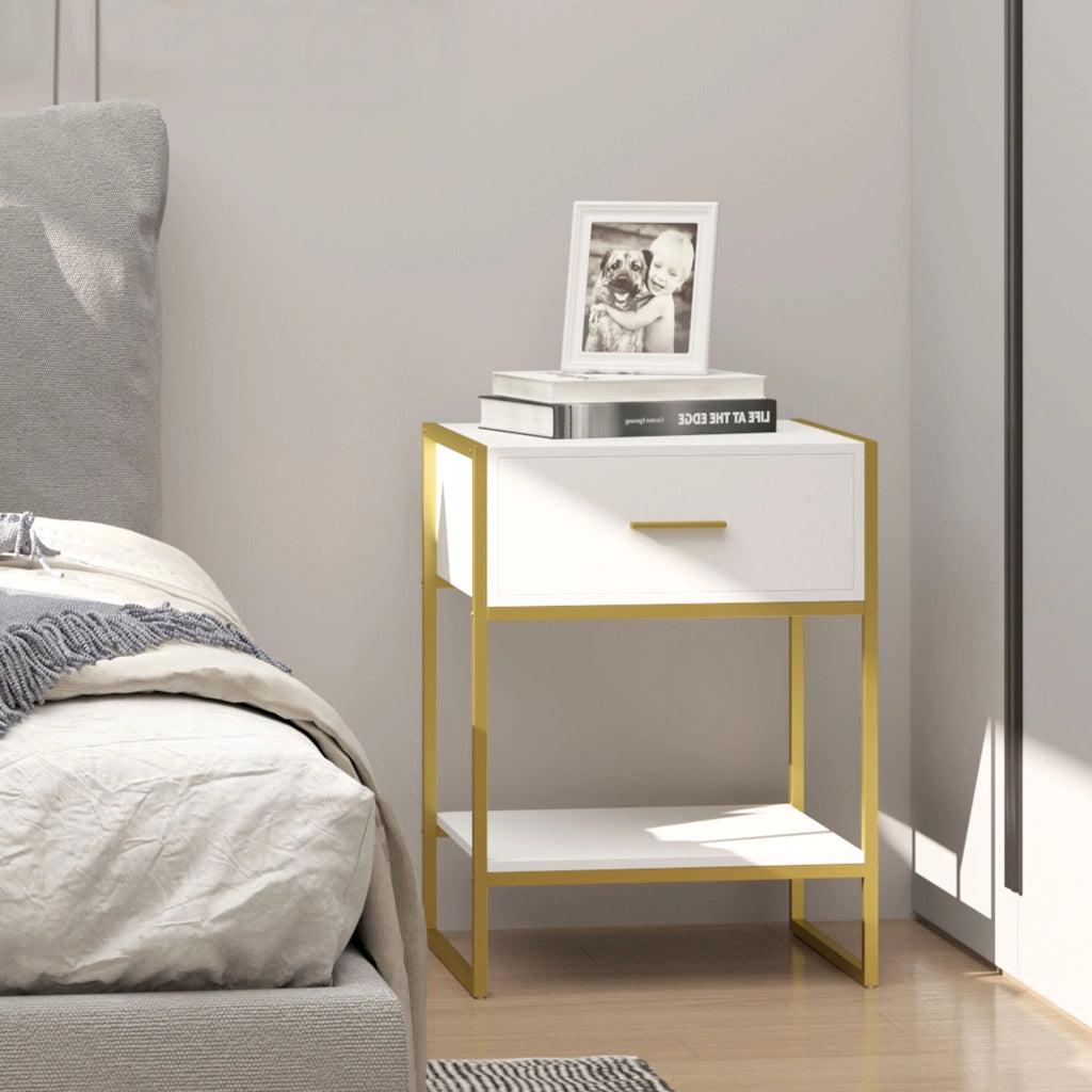 Comodino con cassetto e ripiano ¨C Zephmum ¨C Bianco 45x40x60 cm
