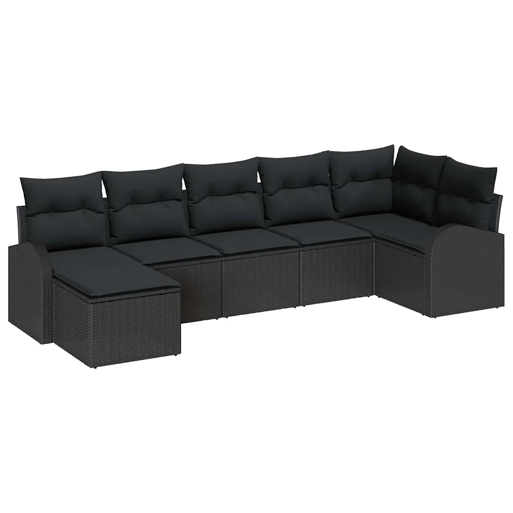Set di divani con cuscino 7 pcs Nero polyrattan