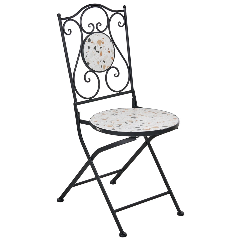 Set di 2 sedie da giardino in metallo nero con struttura in ferro e motivo effetto terrazzo stile vintage da esterno