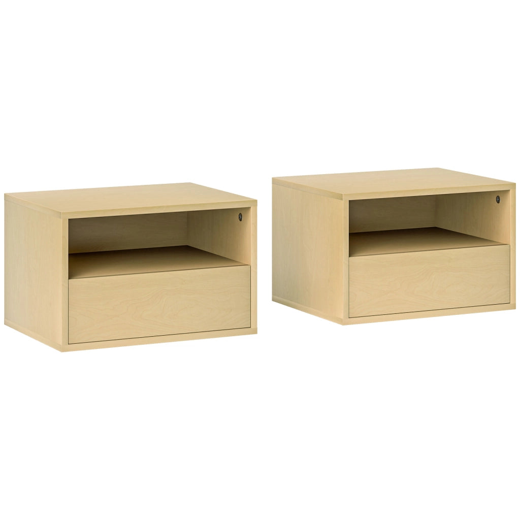 Comodino a 2 Pezzi ¨C Zephmum ¨C Legno Naturale 45x35x27.5 cm