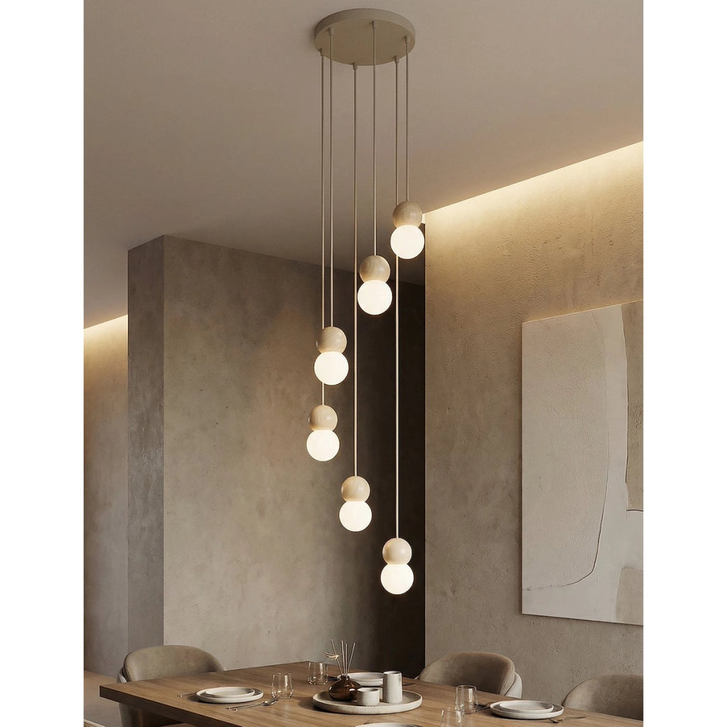 Lampada a sospensione LOOP in acciaio moka e legno naturale