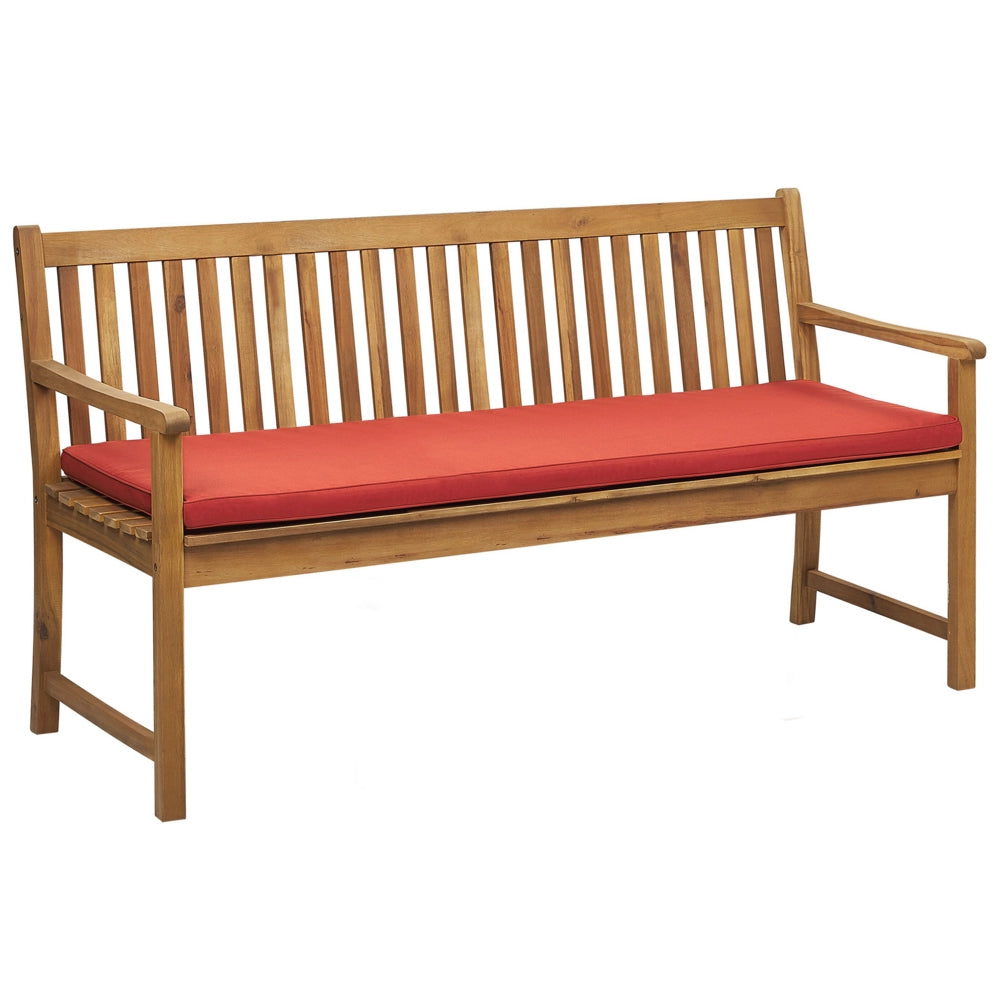 Panca da giardino leggera in legno di acacia 160 cm rosso cuscino da seduta imbottitura a doghe design patio esterno stile rustico