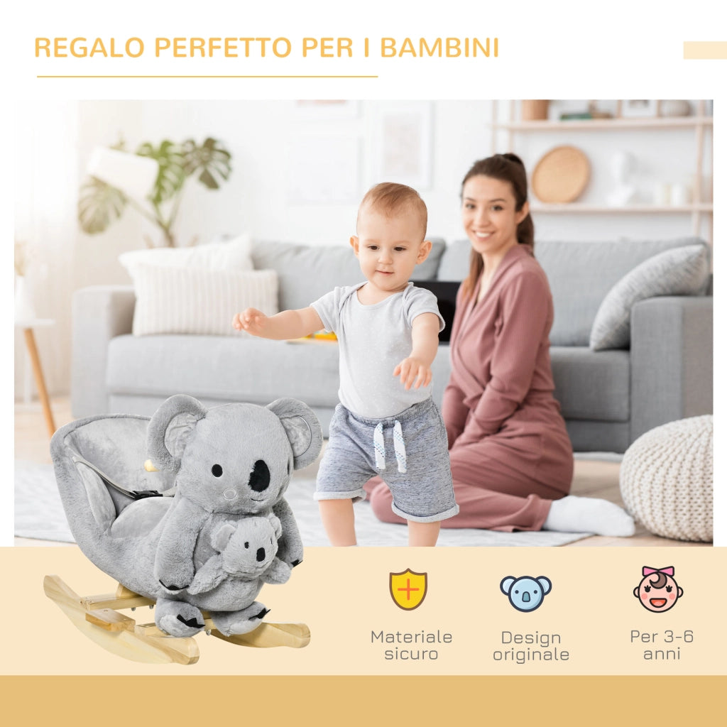 Cavallo a Dondolo in Peluche ¨C zephmum ¨C Grigio, con Suoni e Sicurezza, 60x33x50cm