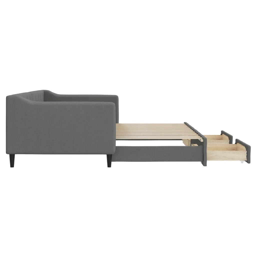 Divano Letto Estraibile Cassetti Grigio Scuro 90x200cm Tessuto