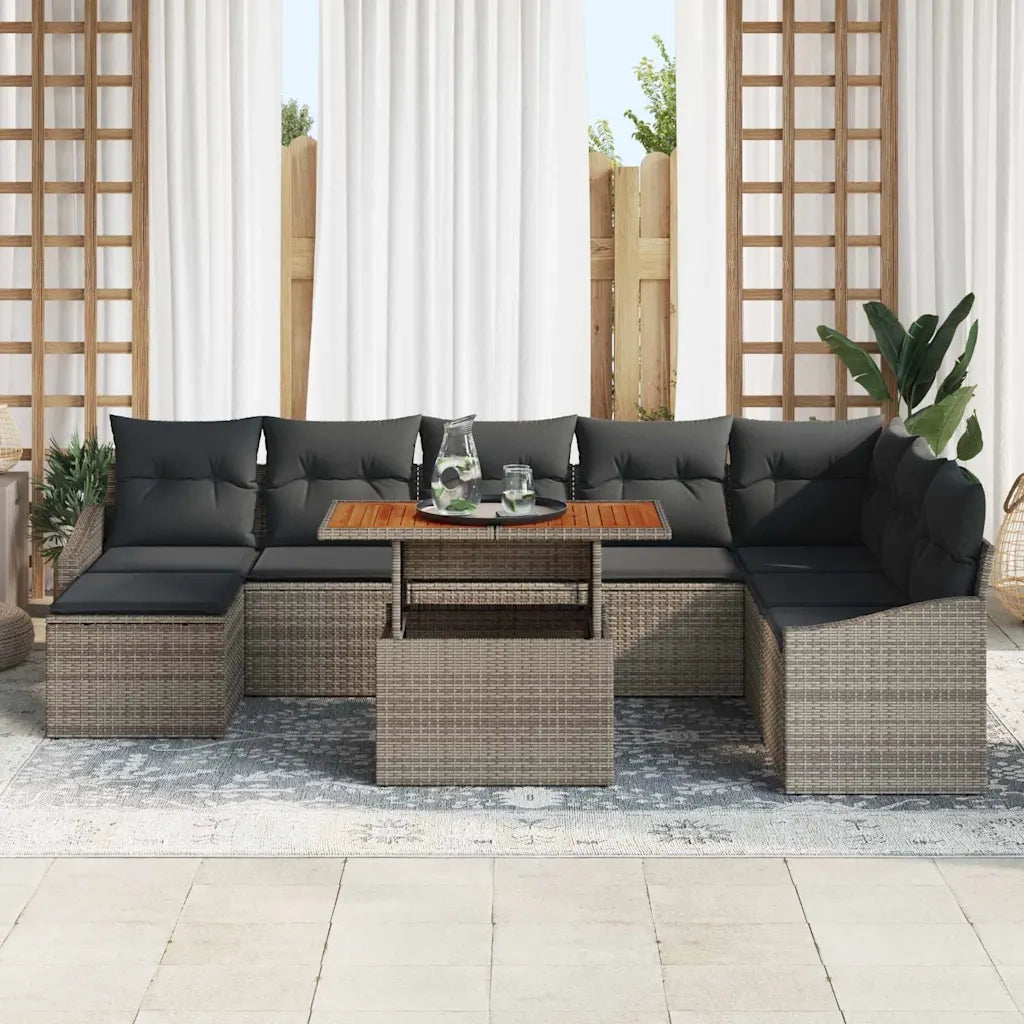Set da Pranzo per Giardino con cuscino 9 pcs Grigio e Marrone 3349873