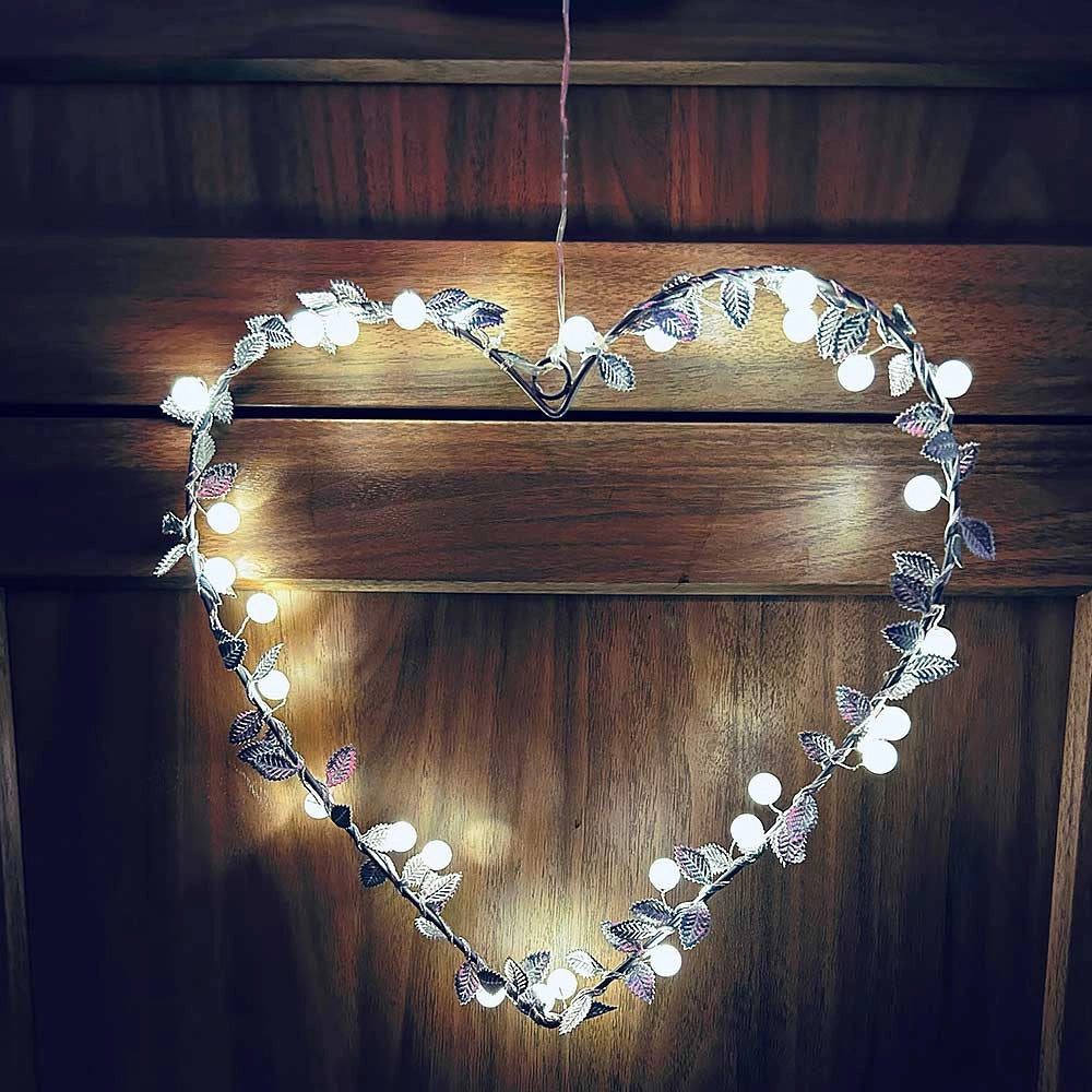 Cuore Luminoso Decorazione Natalizia per feste 30 CM con 30 Led a Luce calda alimentati a Batteria