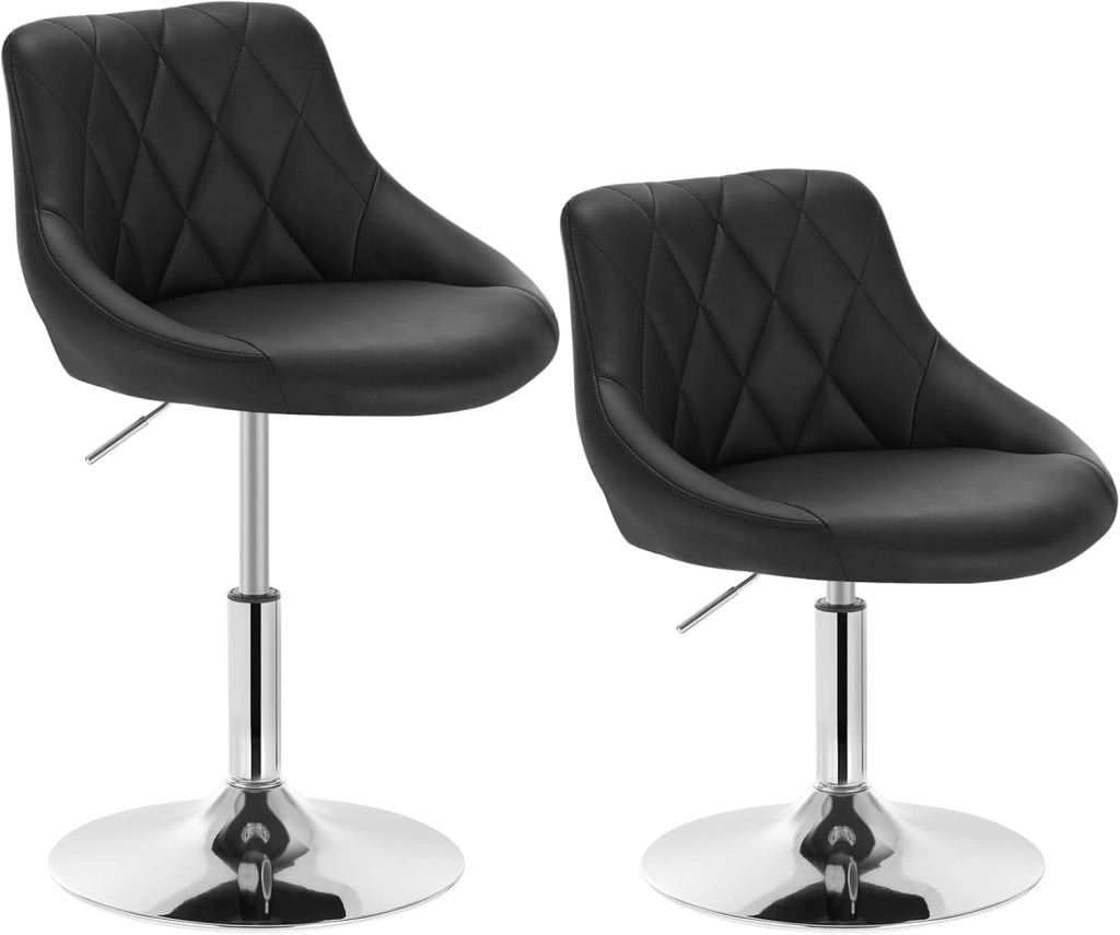 Set di 2 Casa Sedia Alta per Cucina con Schienale in PU, senza Poggiapiedi, l'altezza può essere regolata tra 42-58 cm, Nero, BH241sz-2