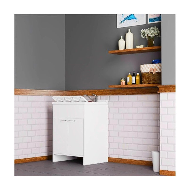 Negrari Lavatoio Lavapanni in Resina, Resistente all'umidità, Vasca resistente agli acidi, Kit di scarico incluso, Interno e Esterno, L60 x P60 x H85 cm, Bianco
