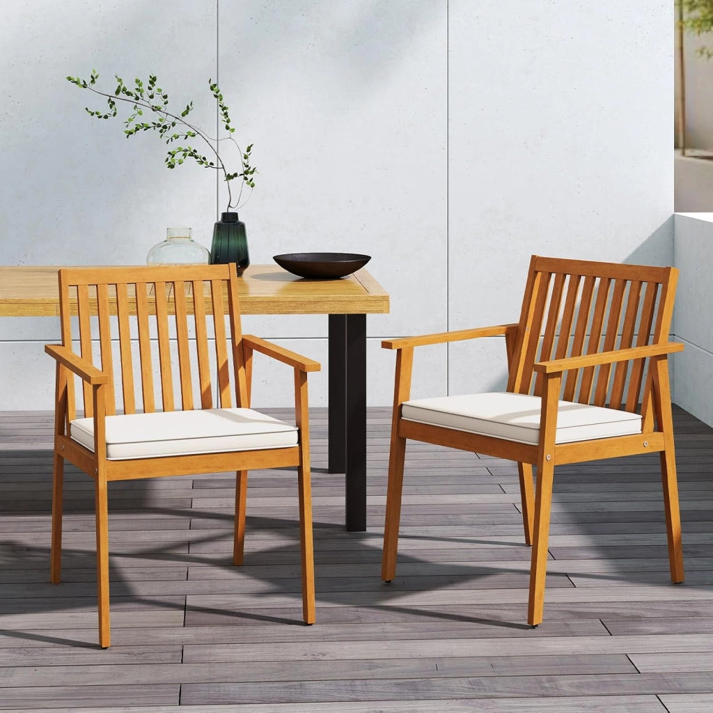 Set 2 Sedie da Giardino, Poltrone in Legno di Acacia per Esterno, con Cuscino, per Giardino Patio Cortile, Portata 180 kg, 64 x 59 x 86 cm (Giallo Teak)