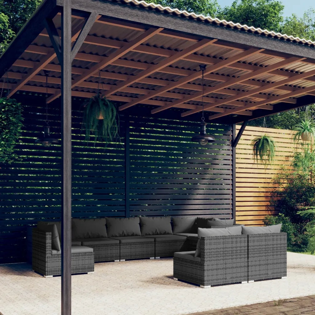 Set Divani da Giardino 9 pz con Cuscini in Polyrattan Grigio cod mxl 40485