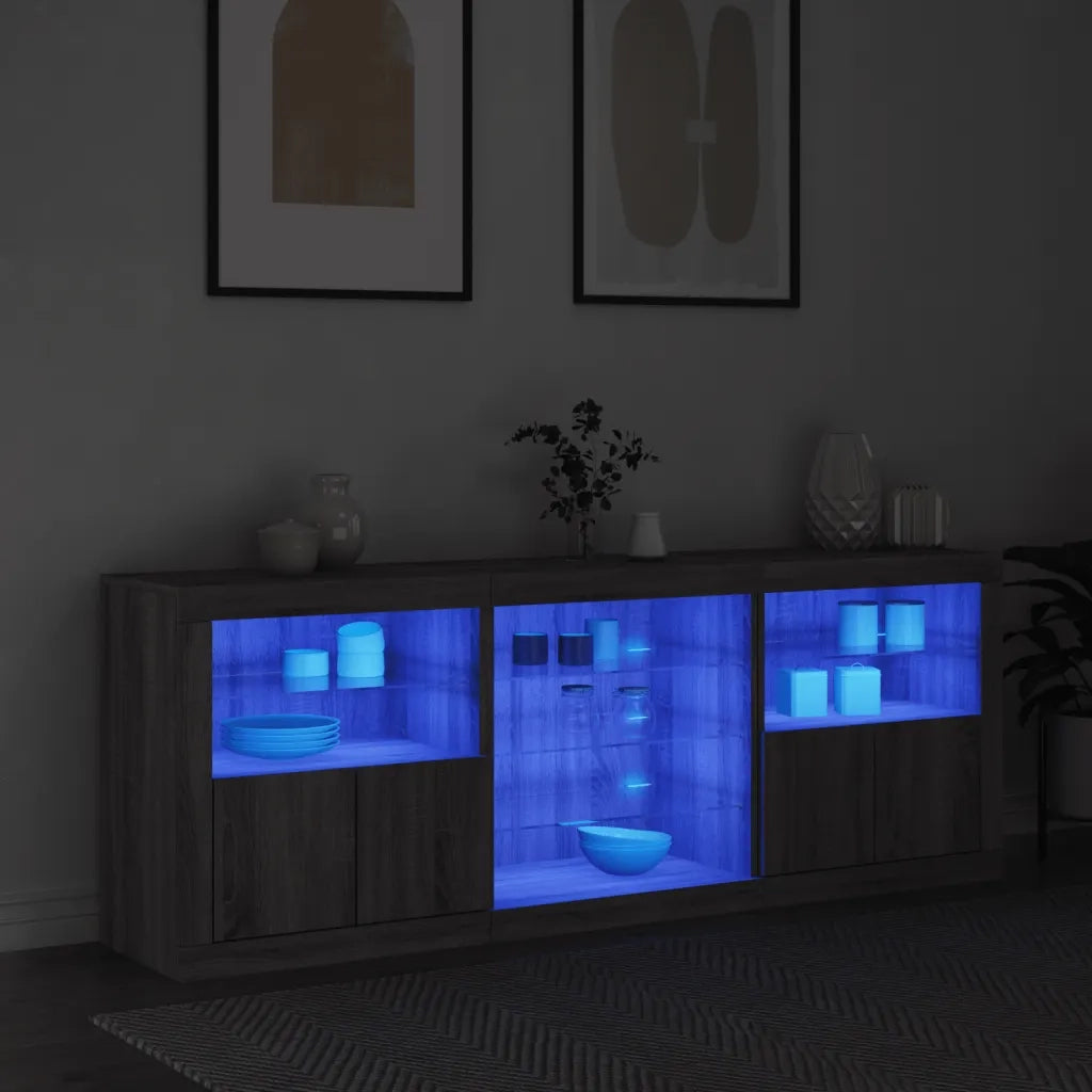 Credenza | Madia | Buffet da pranzo | Armadio da pranzo con Luci LED Grigio Sonoma 181,5x37x67 cm