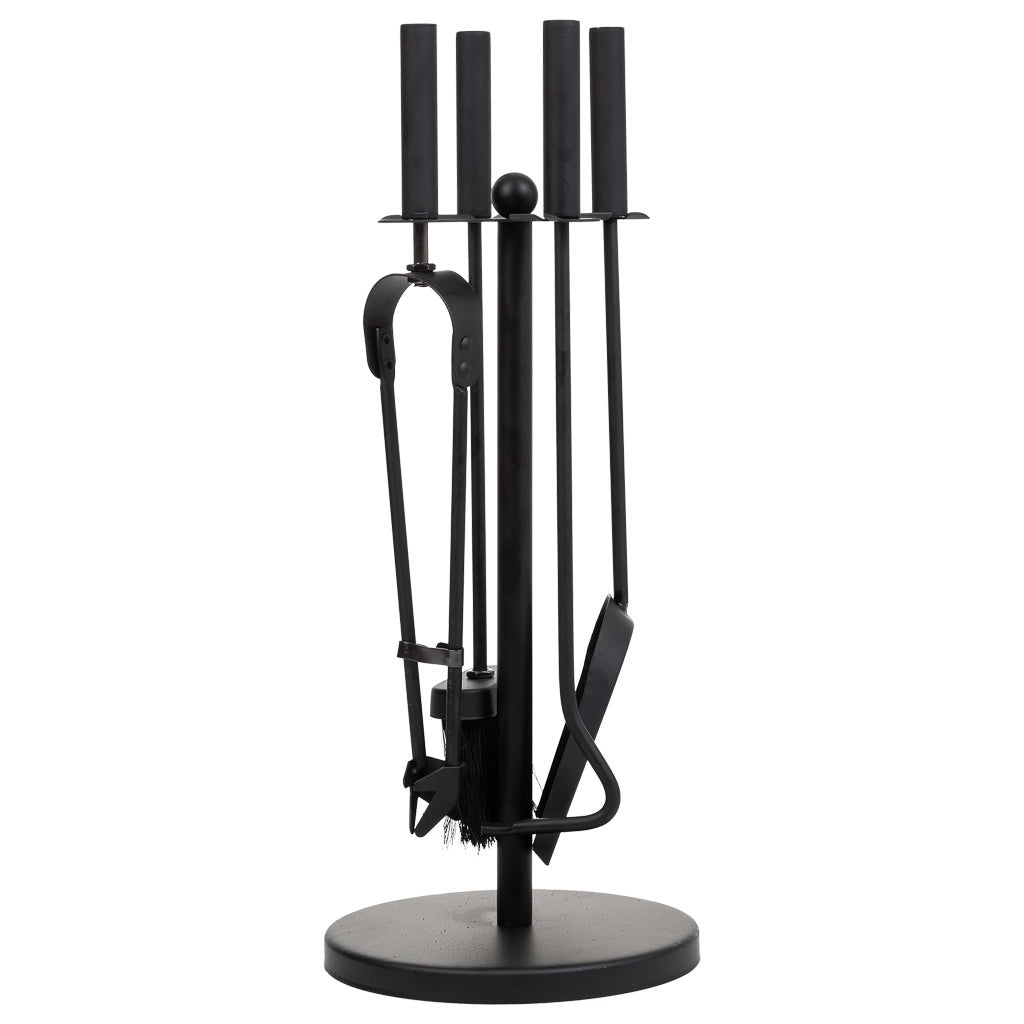 Set di 5 utensili per caminetto in metallo nero