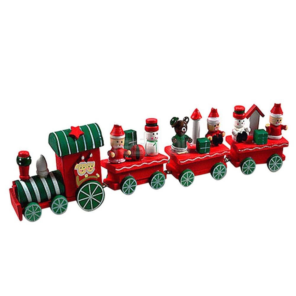 Trade Shop - Trenino Natalizio In Legno Con 4 Vagoni 24cm Rosso E Bianco Decorazioni Natale -