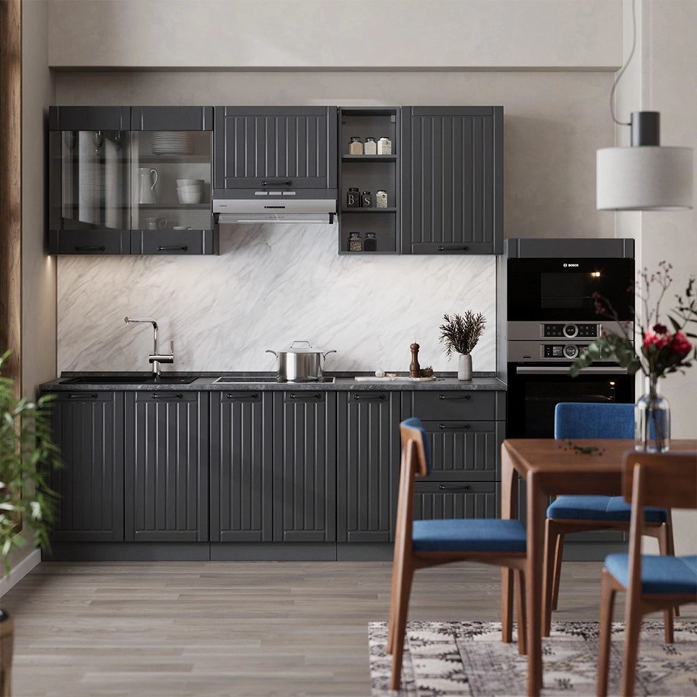 Cucina componibile Fame-Line Grigio scuro/Antracite 280 cm, PL Rovere Vicco
