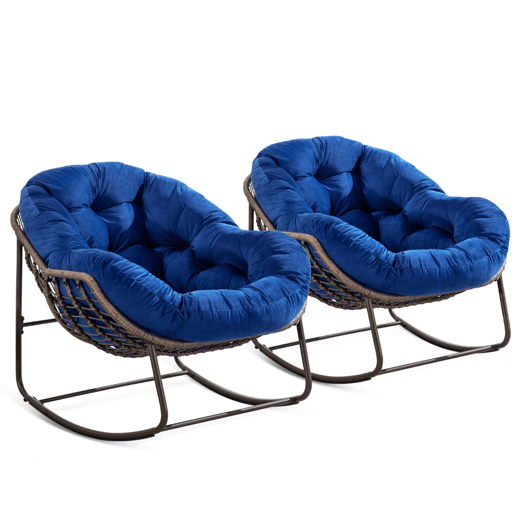 POLTRONA A DONDOLO DA ESTERNO 78x106x90 cm Rattan sintetico Blu Navy in acciaio
