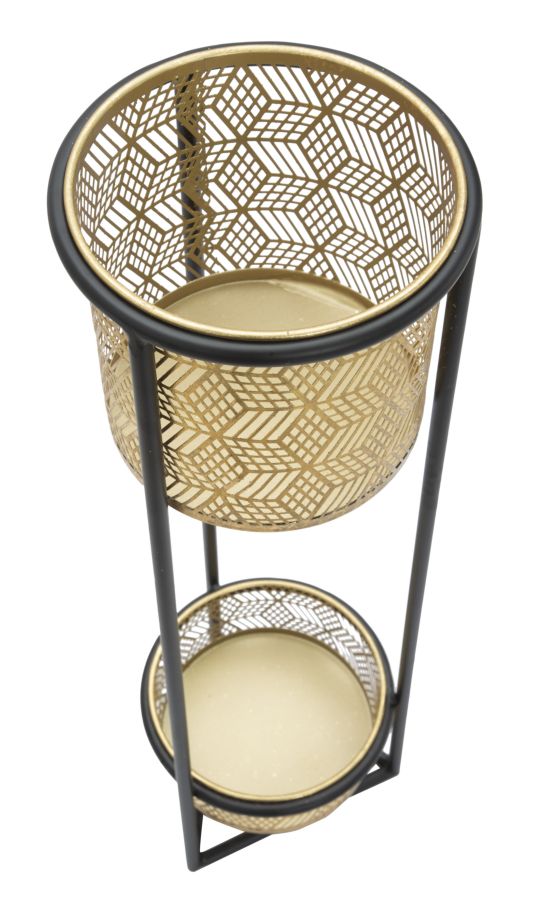 Porta Vasi Doppio Ø23x80 cm in Ferro Nero e Oro