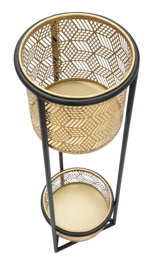 Porta Vasi Doppio Ø23x80 cm in Ferro Nero e Oro