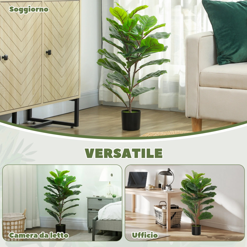 Pianta Artificiale Ficus Lyrata Alta 80 cm per Interni con Vaso in PEVA Verde