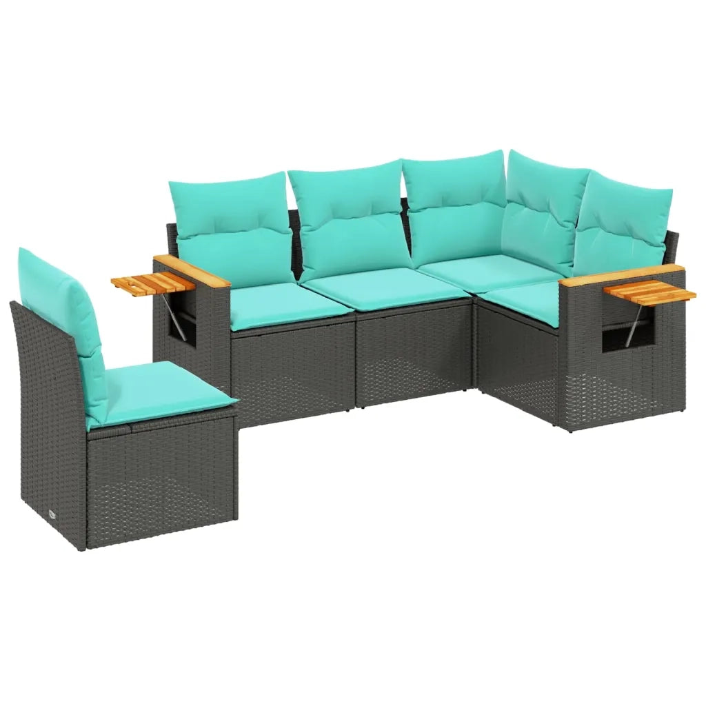 Set Divani da Giardino 5 pz con Cuscini in Polyrattan Nero