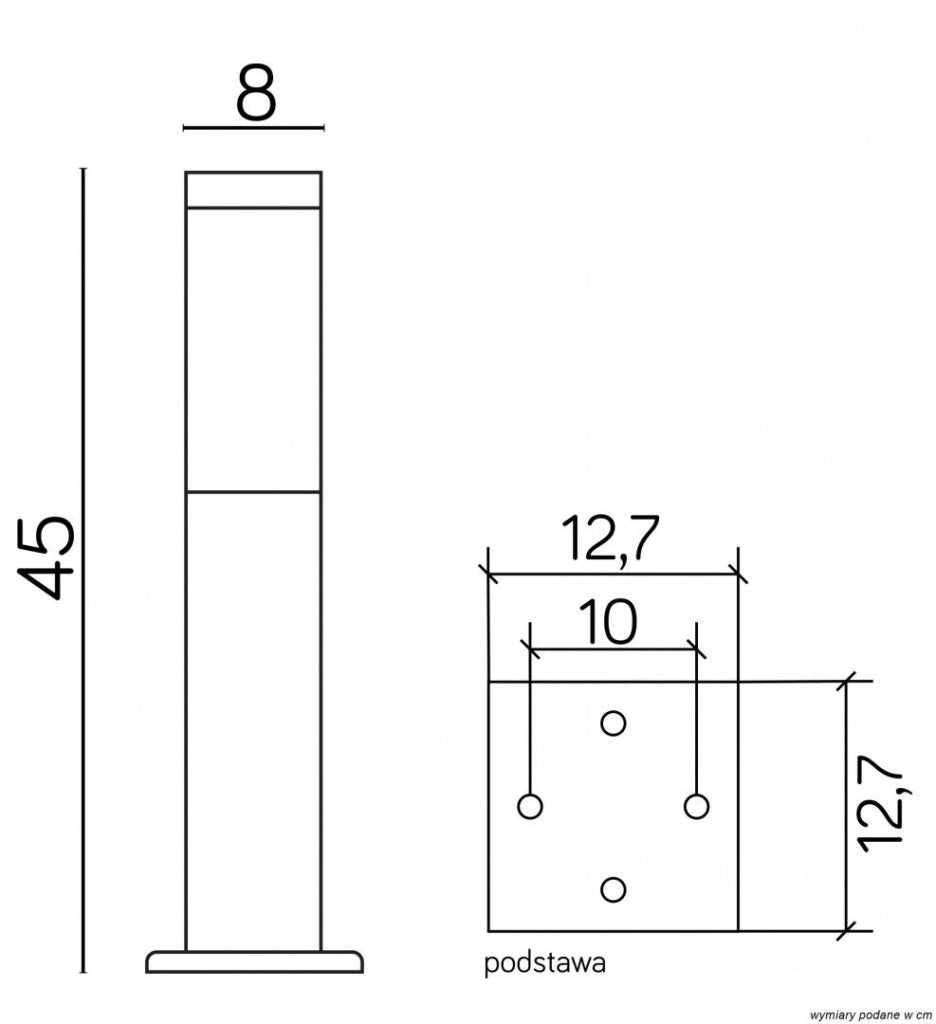 Paletto giardino quadrato 45cm E27 inox IP44 SU-MA