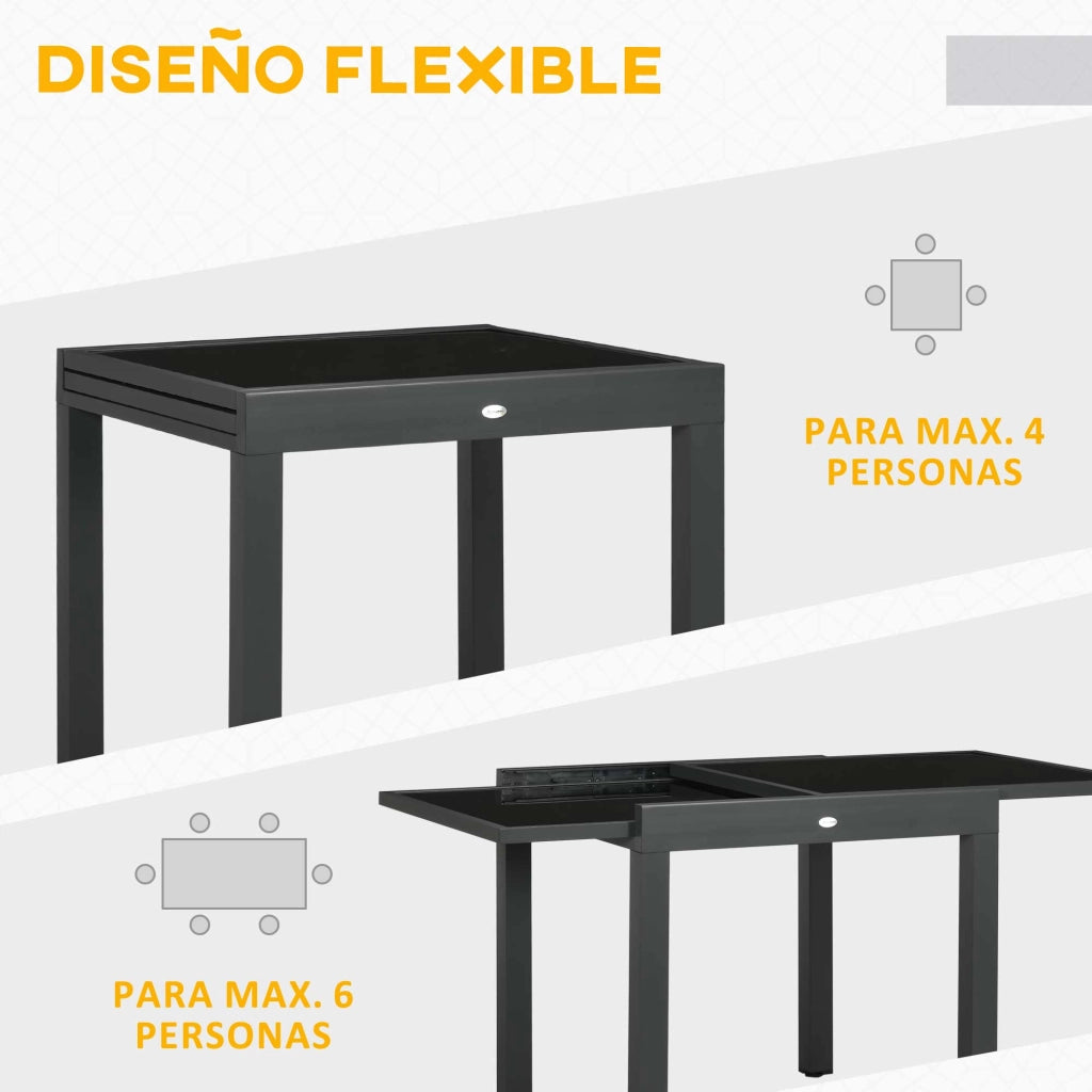 Tavolo da Giardino Esterno ¨C Minimal ¨C Grigio Nero Alluminio Vetro 80-160x80x75cm