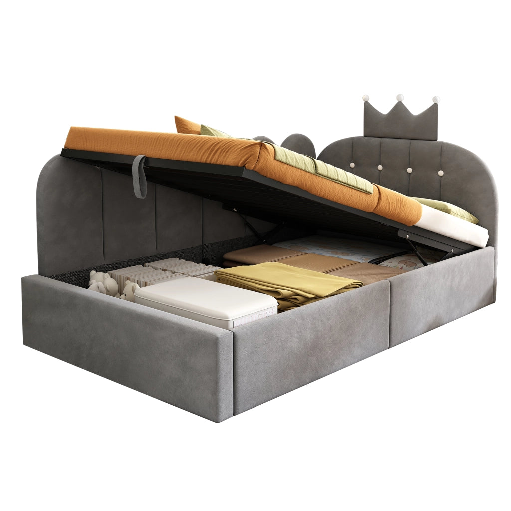 Daybed imbottito a L – 90x190 cm – contenitore idraulico – velluto grigio