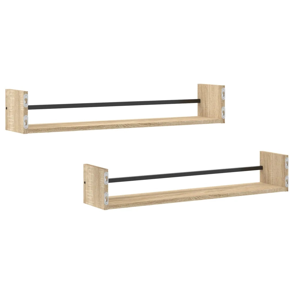 Mensole a Parete con Aste 2pz Rovere Sonoma 80x16x14 cm 835440