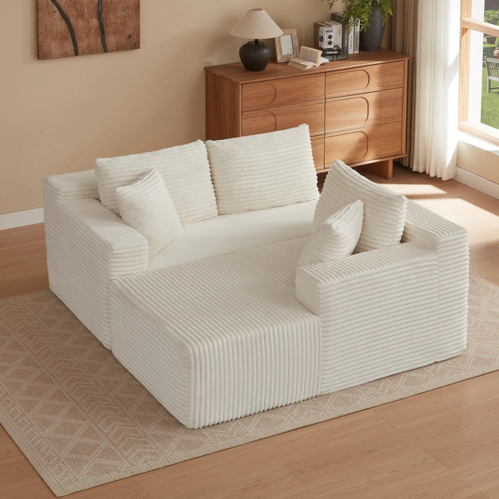 Divano modulare a L con sedute ampie e cuscini sfoderabili in schiuma e molle per salotto bianco 252.5 × 163.0 × 65.0 cm