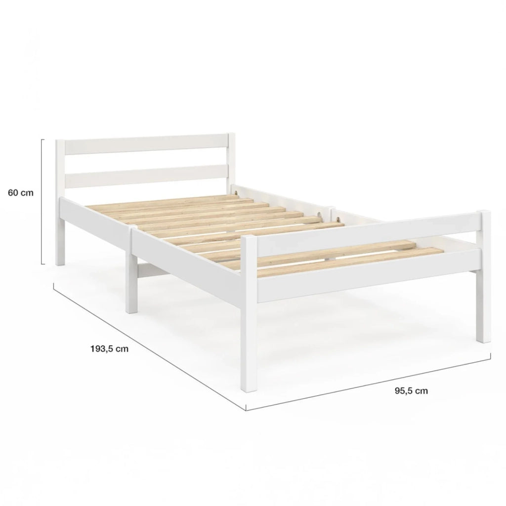 IDMarket - Letto singolo HARPER 90 x 190 cm con base in legno bianco