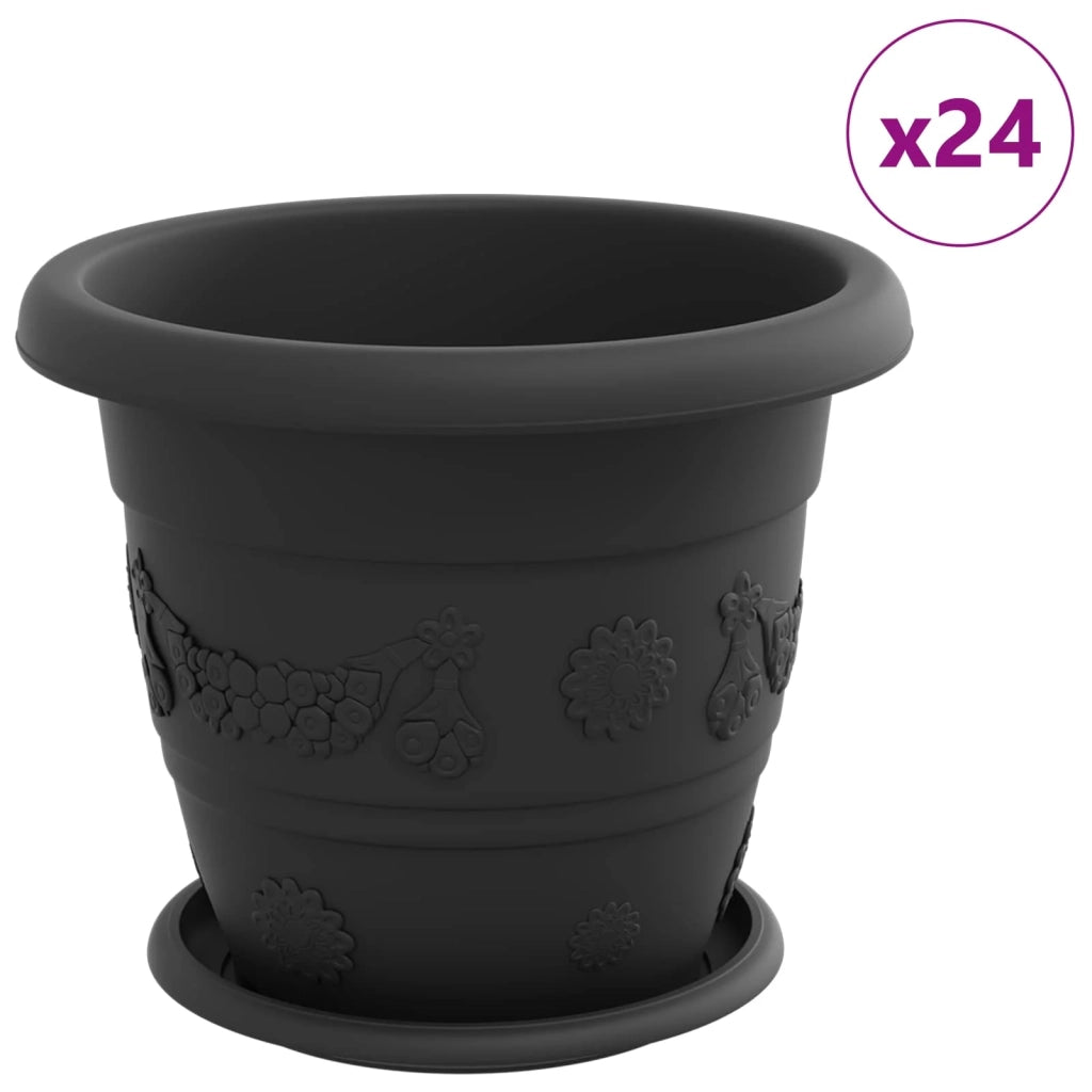 Set di 24 vasi cilindrici moderni per piante 26 x 21,5 cm per la decorazione di interni ed esterni plastica nera 02_0056125