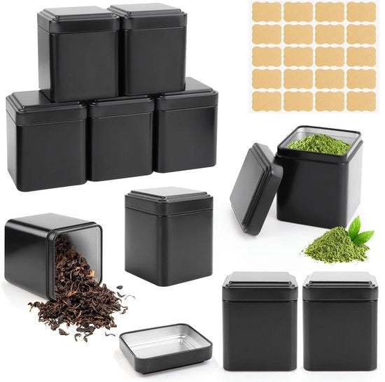 Set di contenitori per tè - 10 pezzi - Materiale metallico sicuro per l'alimentazione - Dimensioni 7 x 7 x 8,5 cm - Per tè libero - Incluso 20 etichette - Sostenibile e leggero - Scatole di conservazione