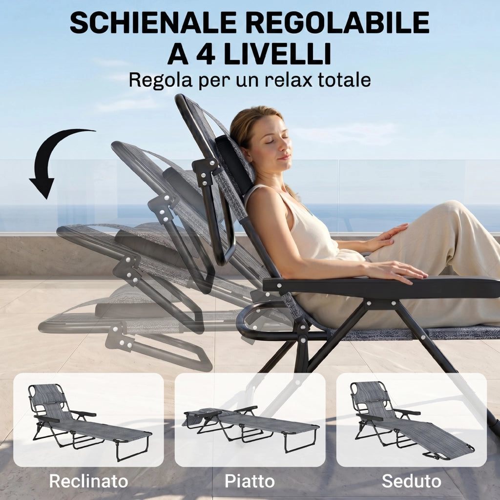 Poltrona da giardino reclinabile pieghevole ¨C zephmum ¨C grigio 145x72x89 cm